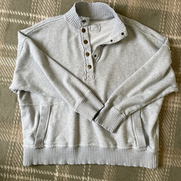 Aerie quarter snap ribbed cuff cotton pullover sweatshirt XL - Picture 3 of 5